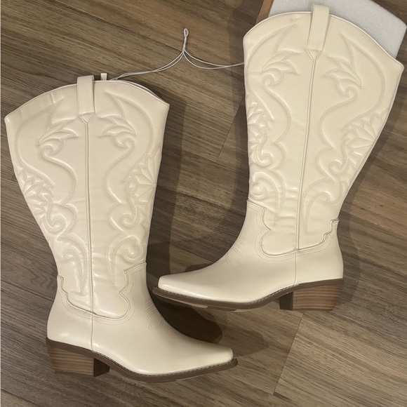 NEW Extra Wide Calf Knee High Boots Off-white, Western Cowgirl Style - size 9 - Picture 8 of 13